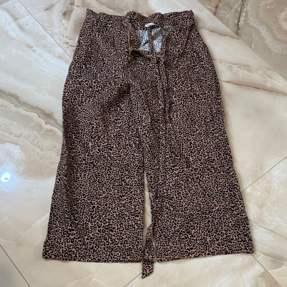 Leopard Print Wide-Leg Pants 100 percent linen
